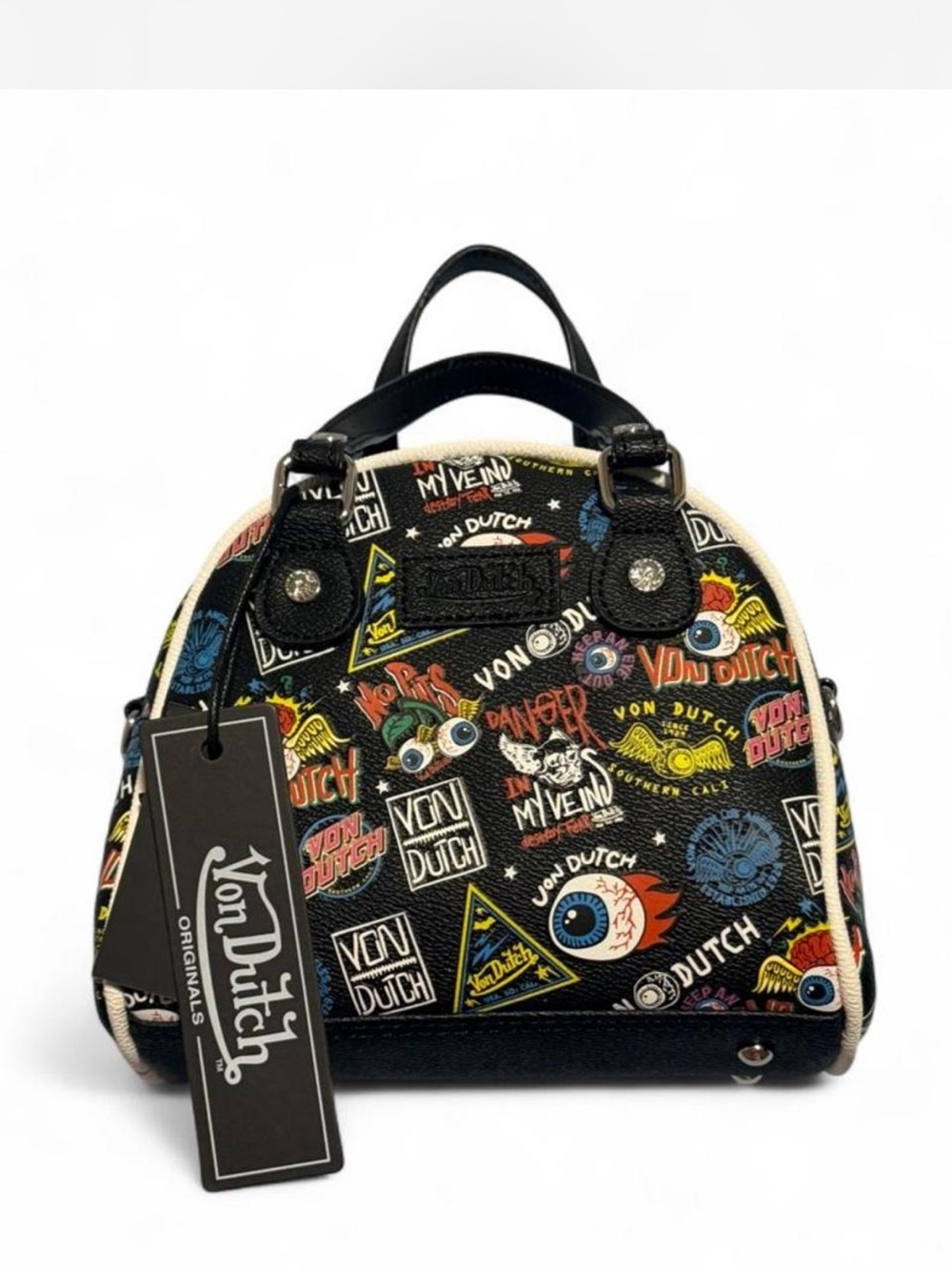 Von Dutch Black Jax Mini Bowling Bag Satchel
